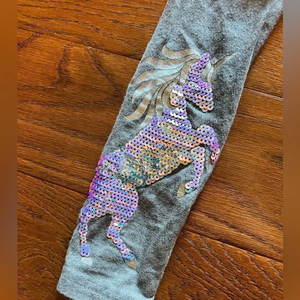 Justice adorable girls gray size 10 leggings w/stars & sequin iridescent unicorn